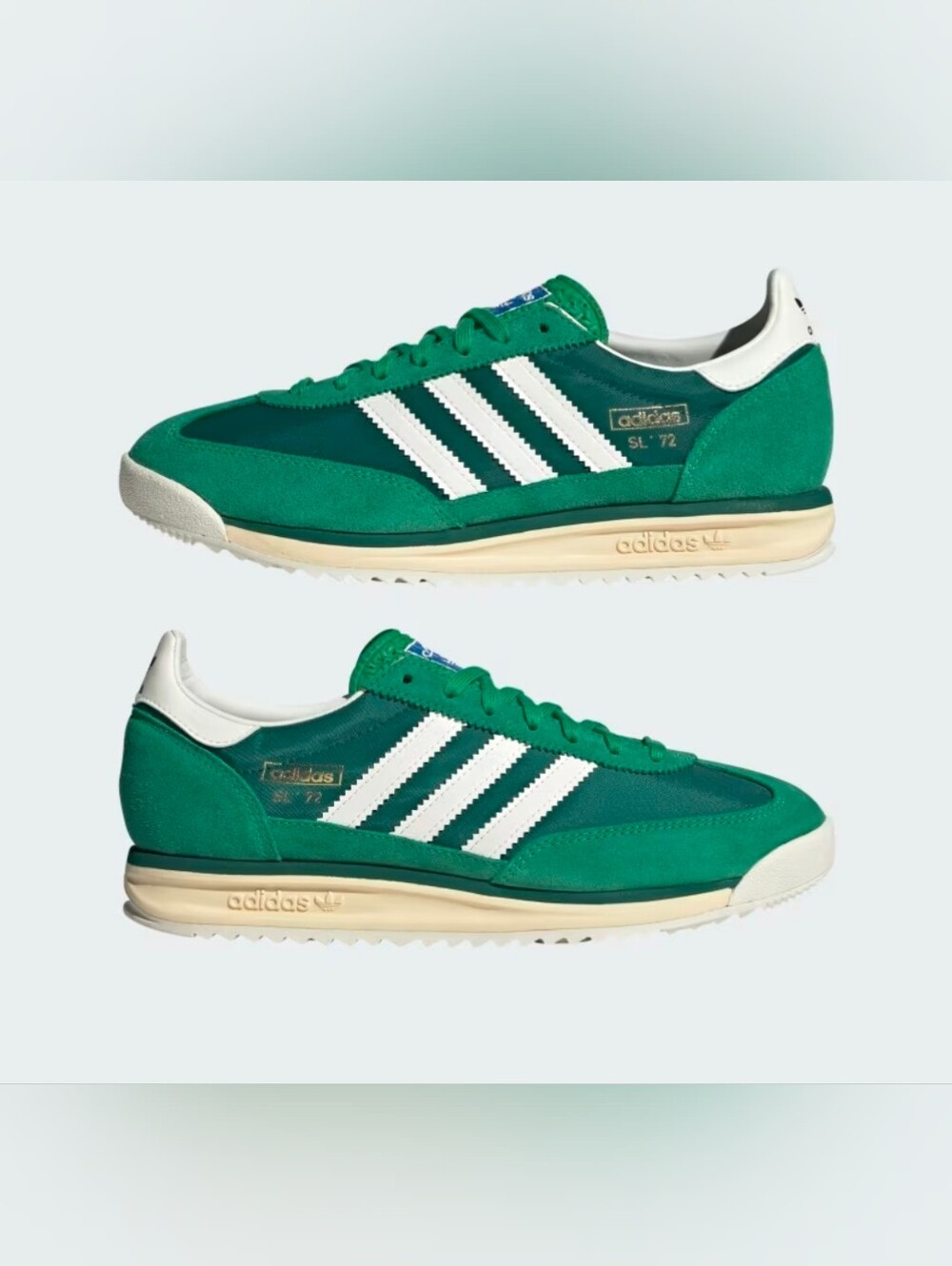 Adidas SL 72 RS -- adidas Teal Green Low-Top Sneakers with White Stripes
